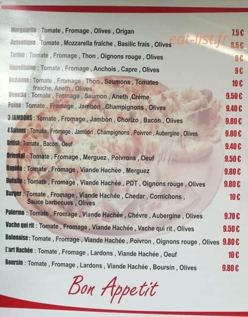 Le Camion à Pizza — carte page 1