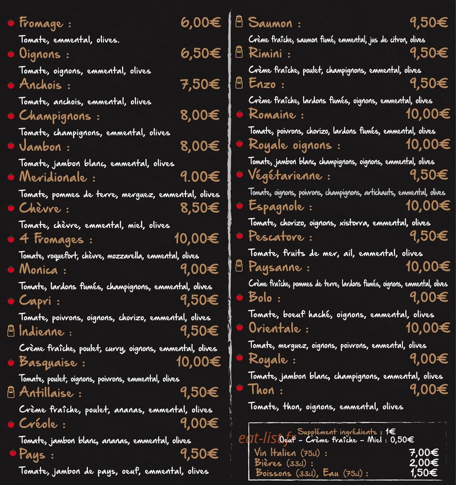 Le Camion à Pizza — carte page 1