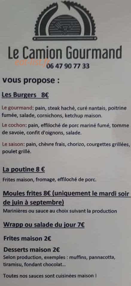 Le Camion Gourmand — carte page 1
