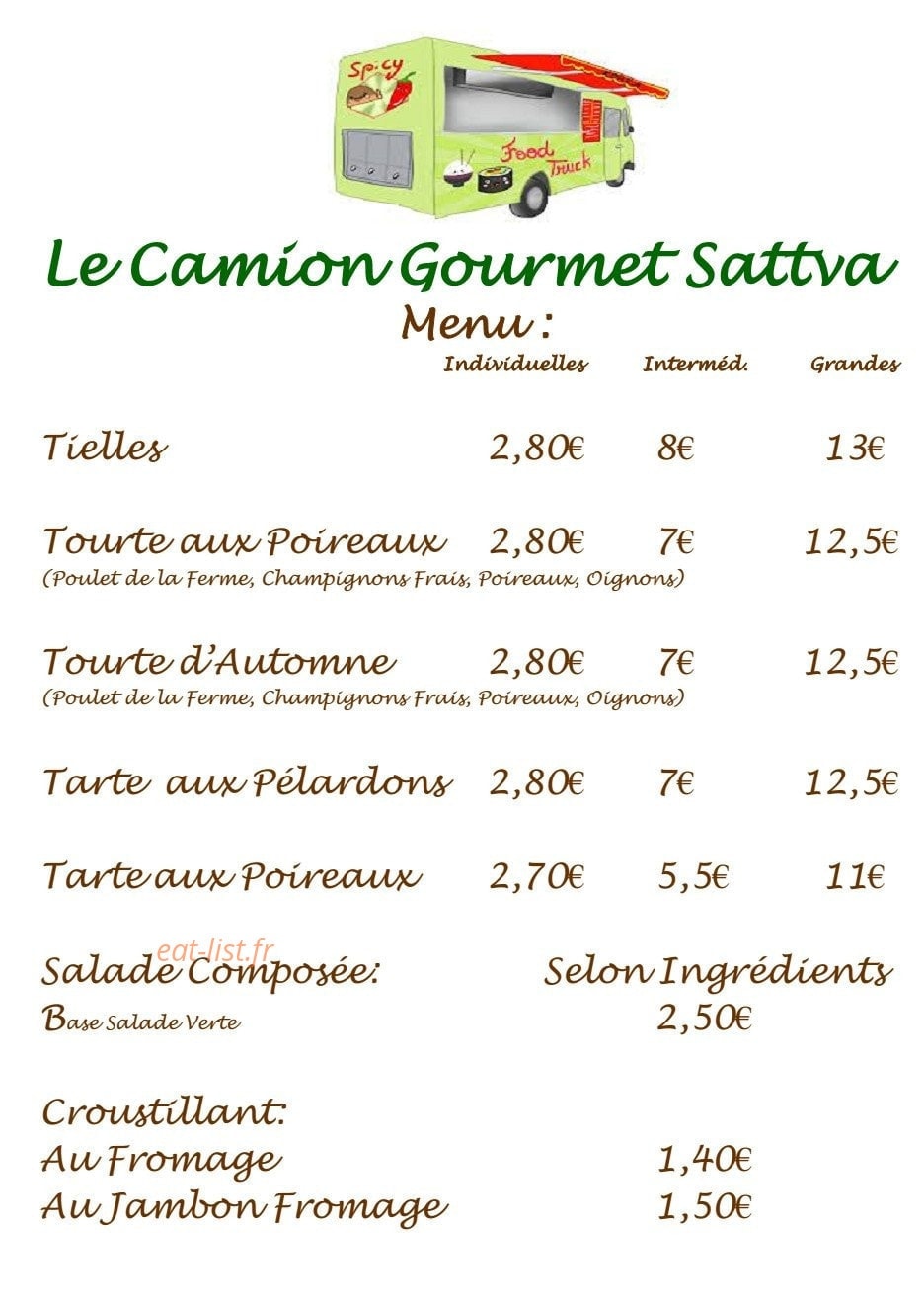 Le Camion Gourmet Sattva — carte page 1
