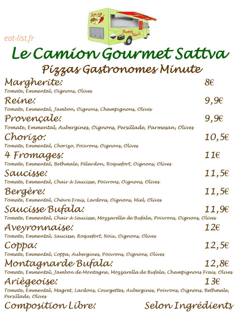 Le Camion Gourmet Sattva — carte page 2