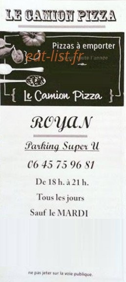 Le Camion Pizza — carte page 1
