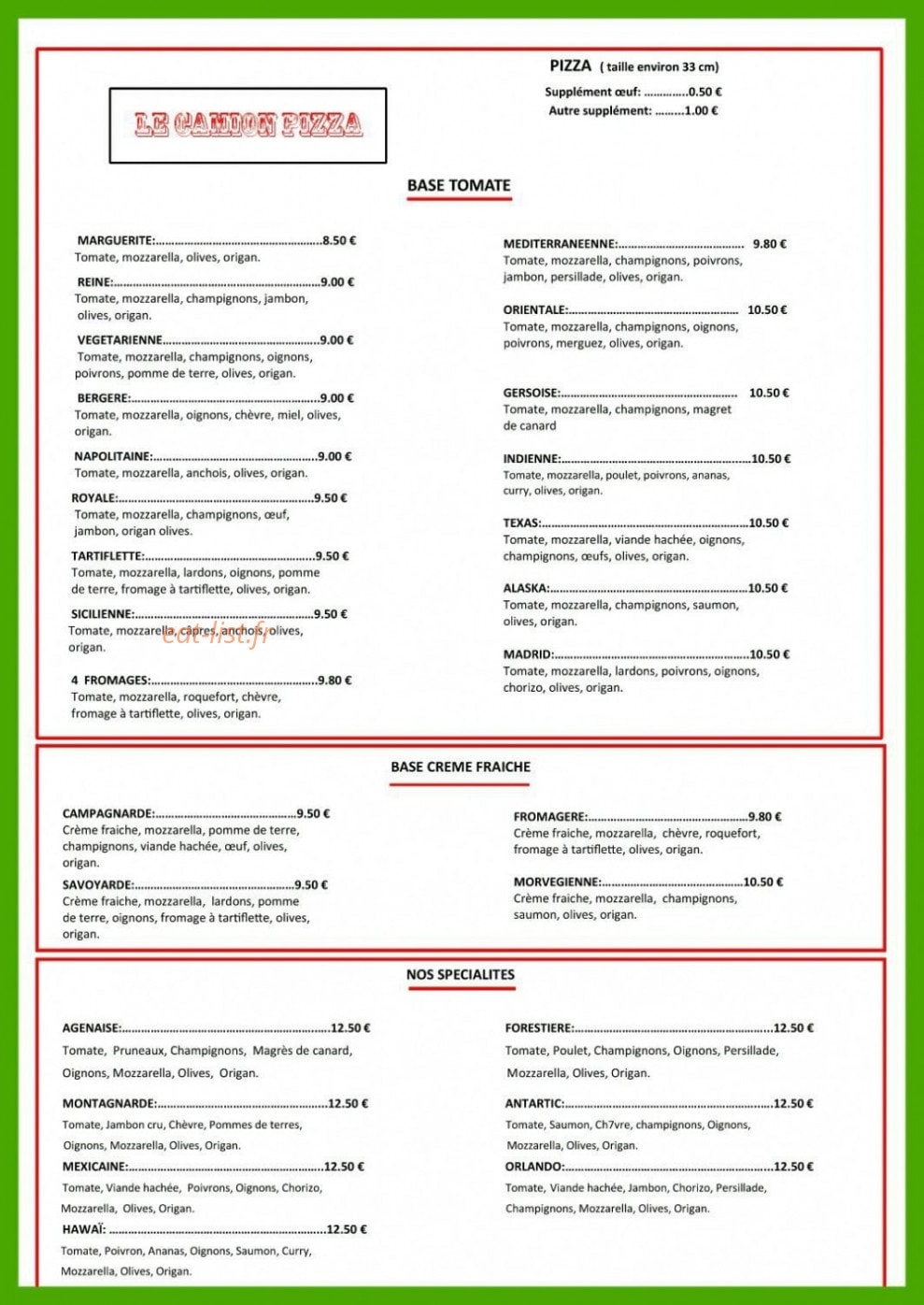 Le Camion Pizza — carte page 2