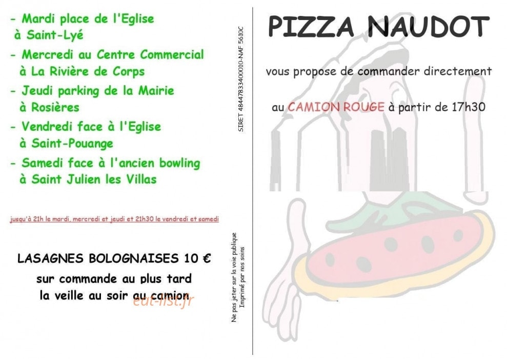 Le Camion Rouge - Pizza Naudot — carte page 1