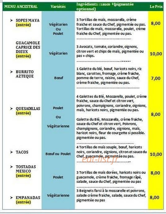 Le Chef Mexicain — carte page 2