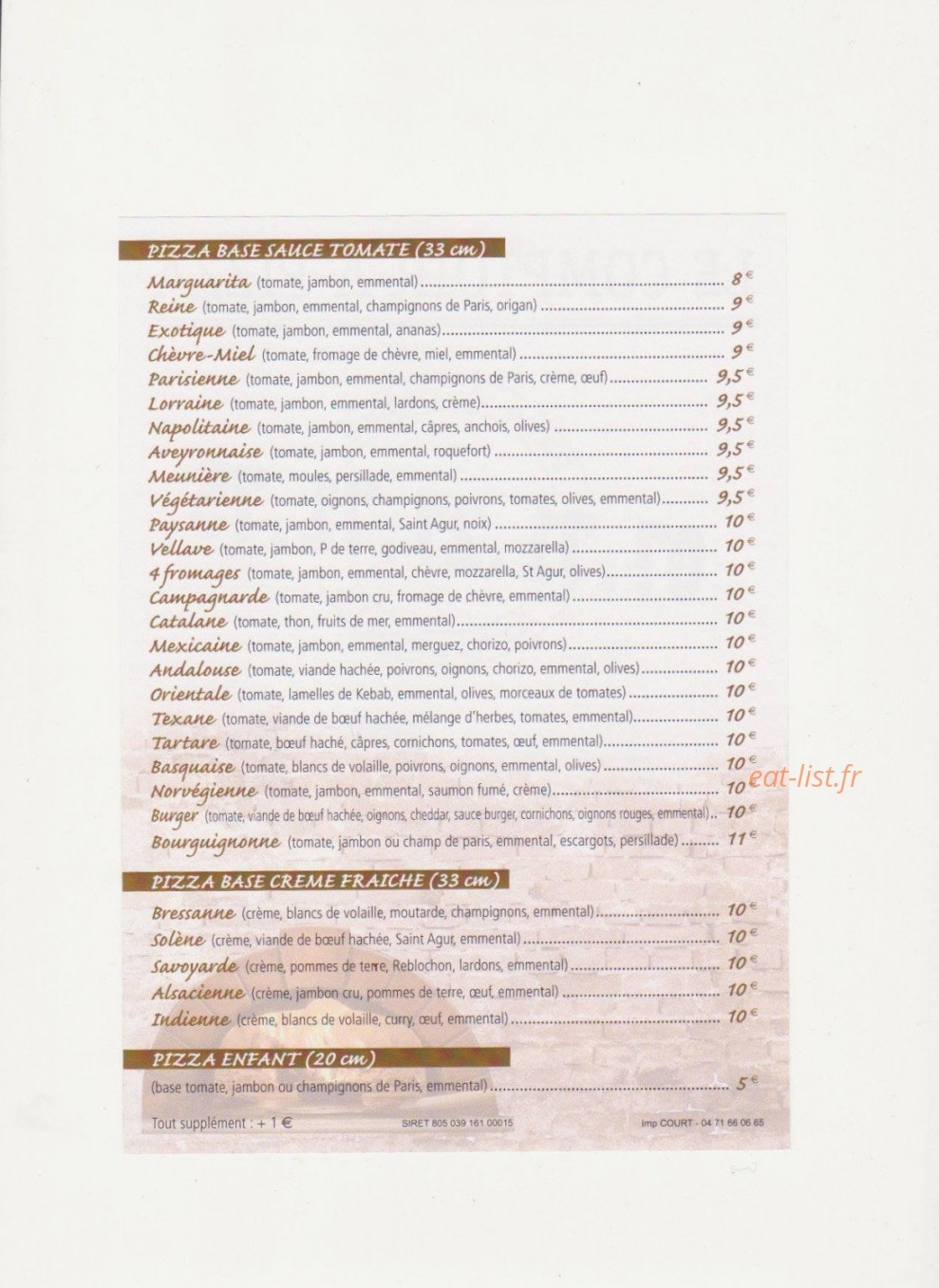 Le Comptoir à pizza — carte page 2