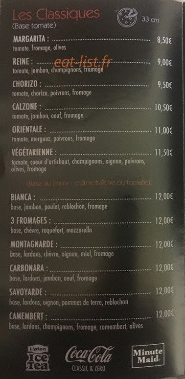 Le Comptoir à Pizza — carte page 2