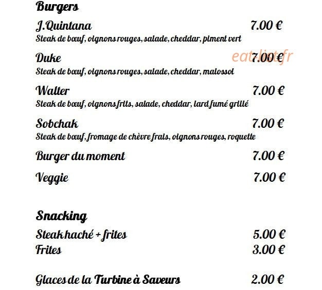 Le Duke Burger — carte page 1