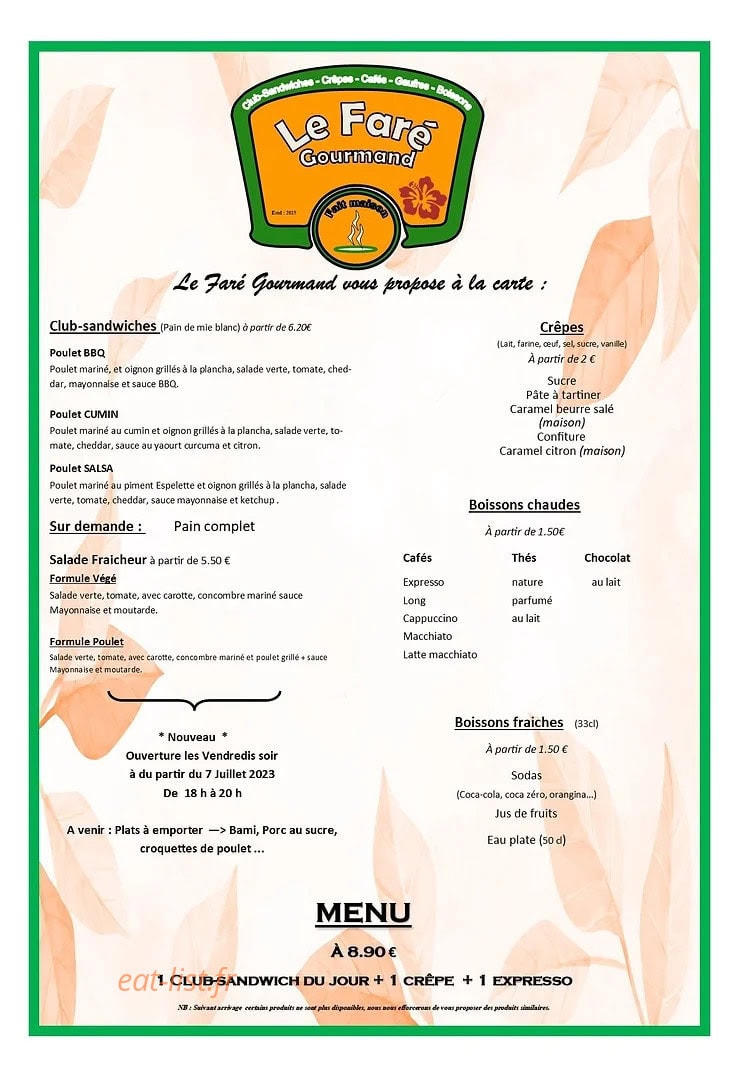 Le Faré gourmand — carte page 1