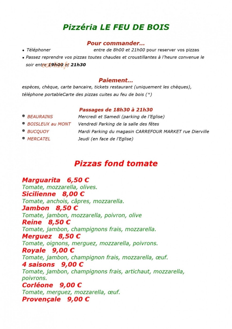 Le Feu de Bois — carte page 1