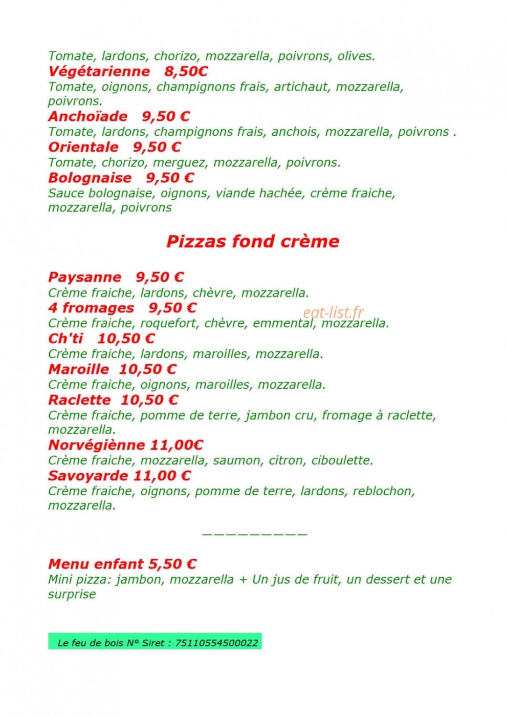 Le Feu de Bois — carte page 2