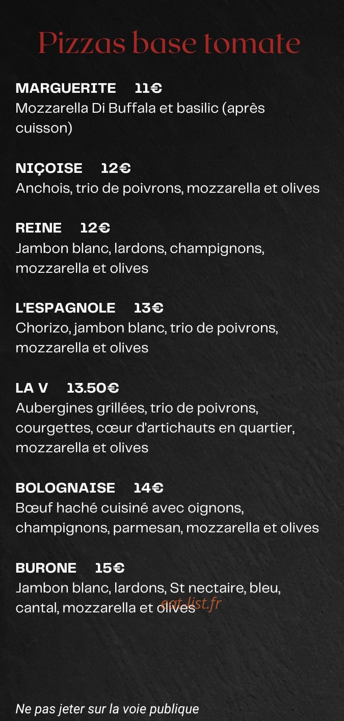 Le Gou Eix Pizza — carte page 1