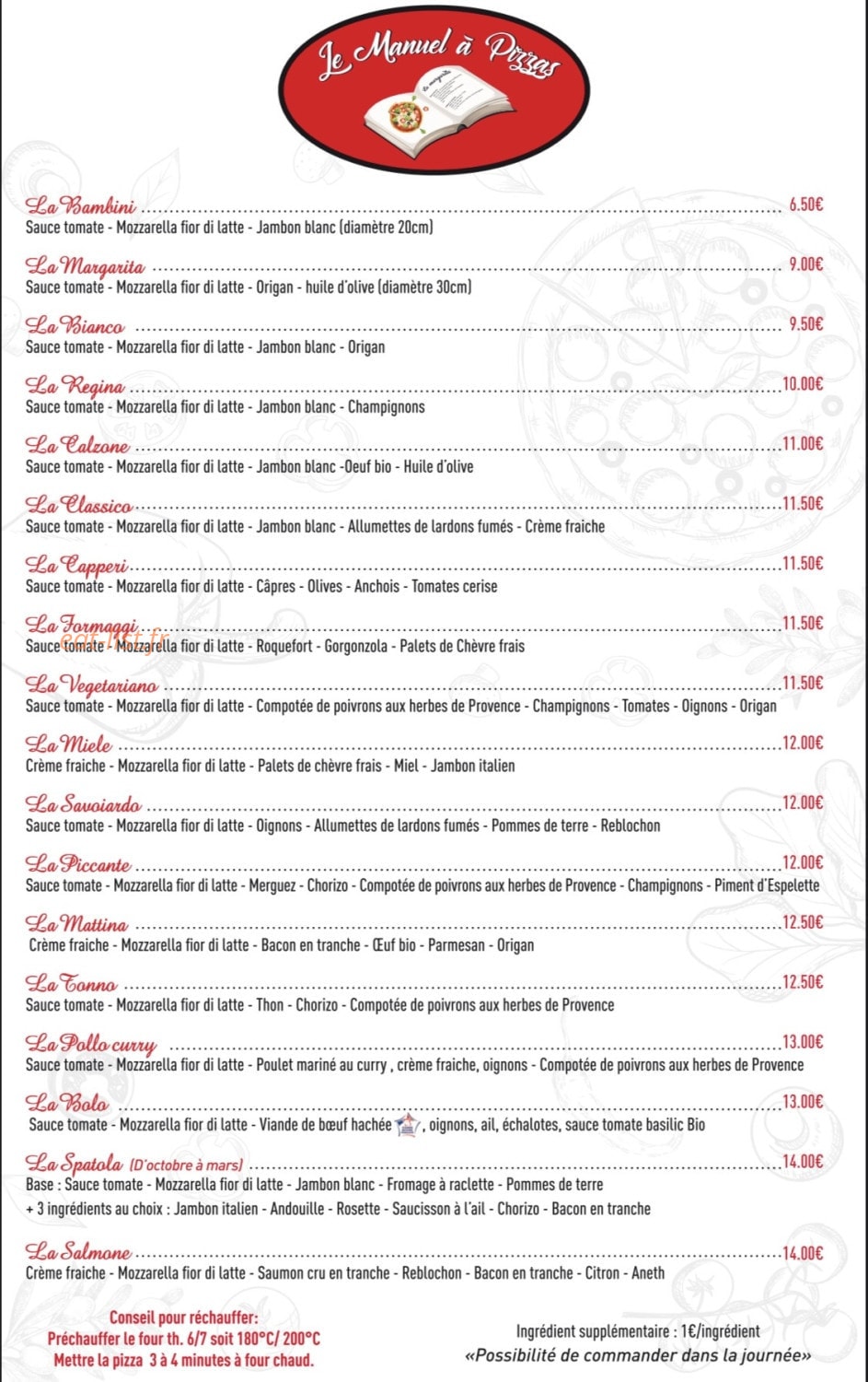 Le Manuel à Pizzas — carte page 1