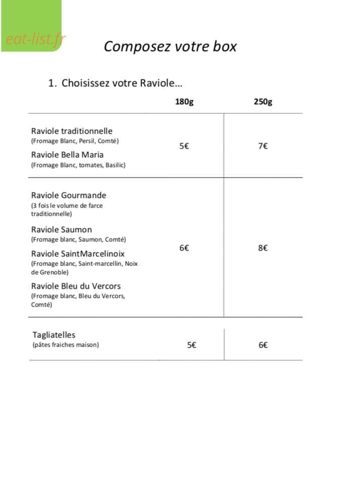 Le Marchand de Ravioles — carte page 1