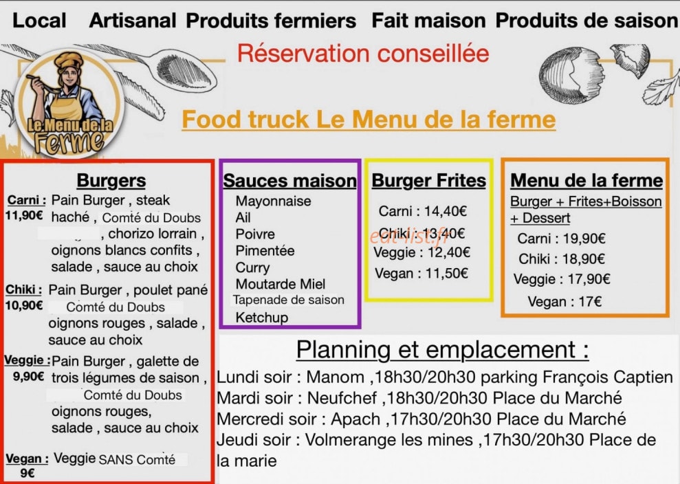 Le menu de la ferme — carte page 1