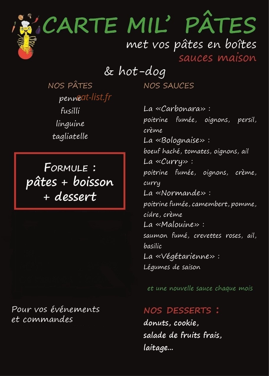Le Mil'Pâtes — carte page 1
