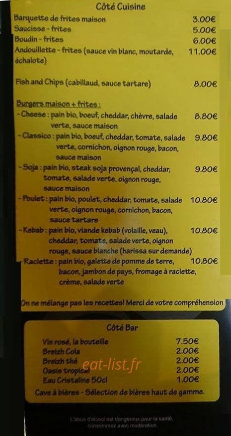 Le p'ti bar à frites — carte page 1