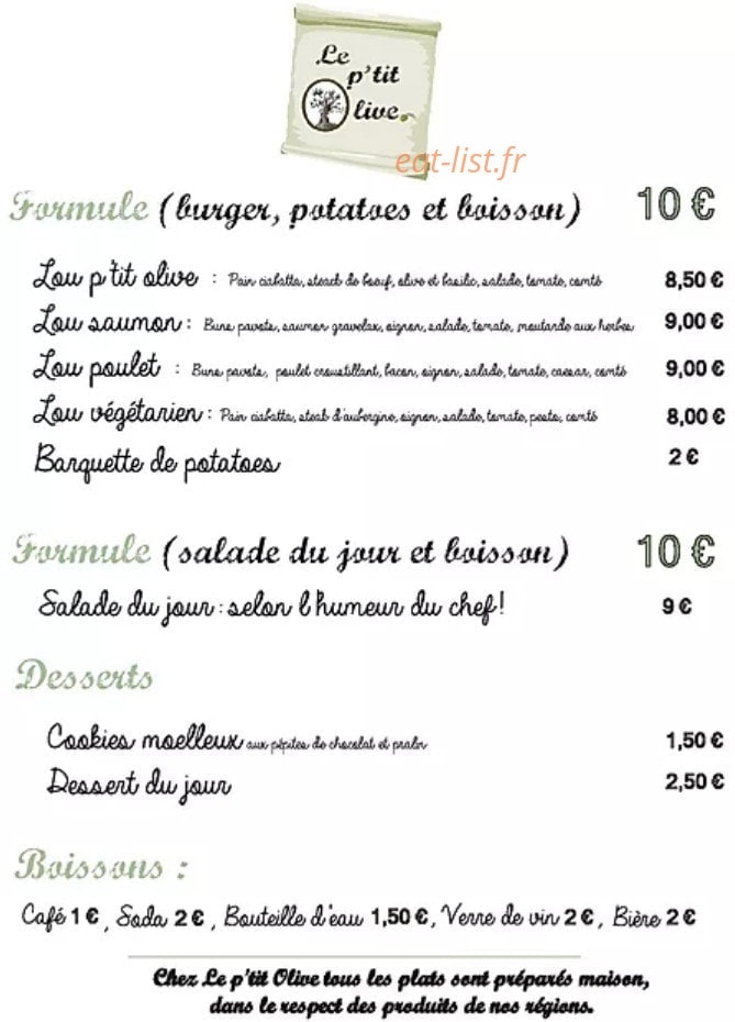 Le p'tit olive — carte page 1