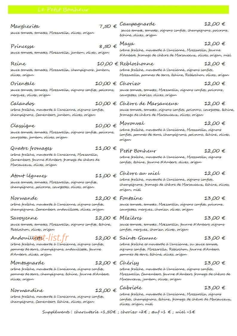 Le Petit Bonheur — carte page 1
