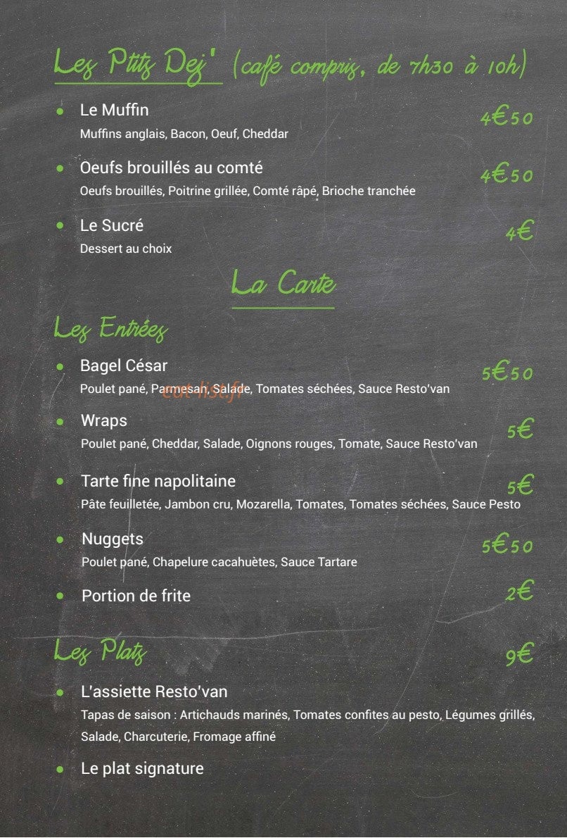 Le Resto'Van — carte page 1