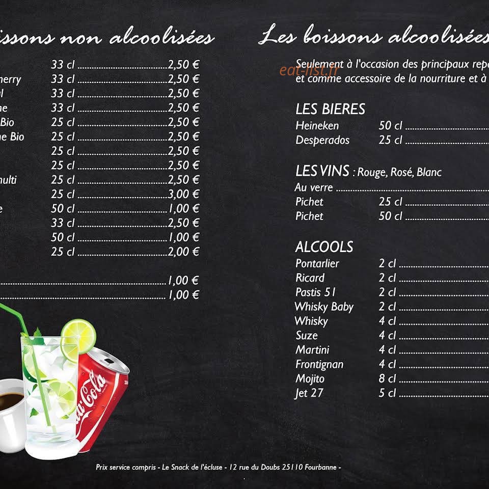 Le snack de l'Écluse — carte page 2