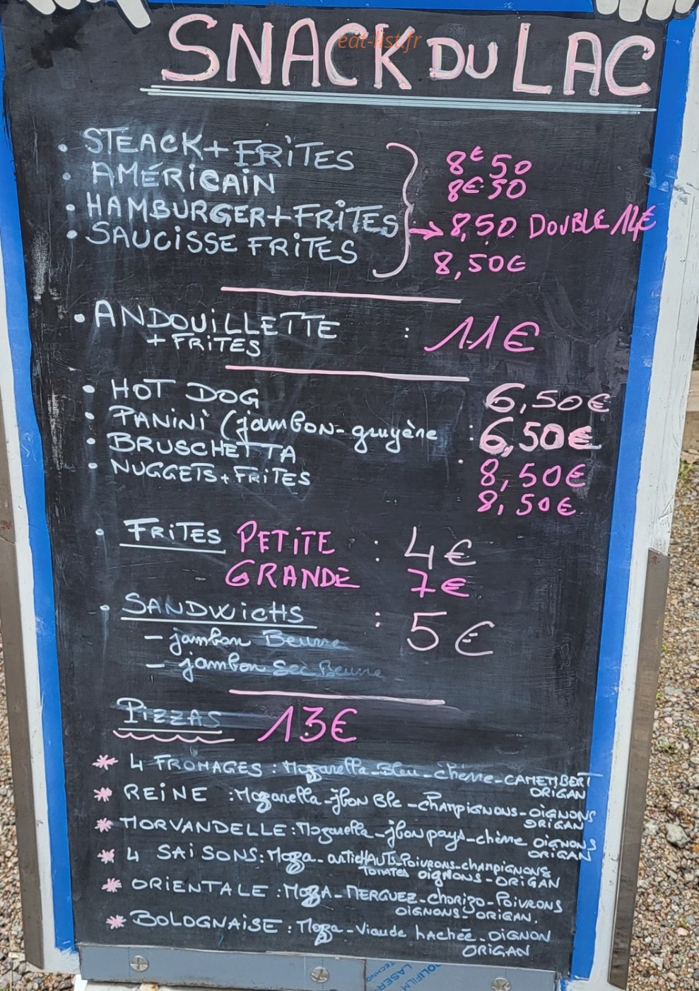 Le snack du lac — carte page 1