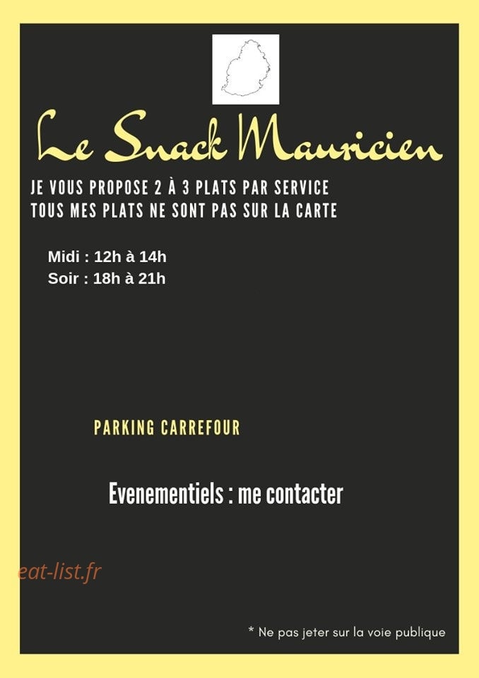 Le Snack Mauricien — carte page 1