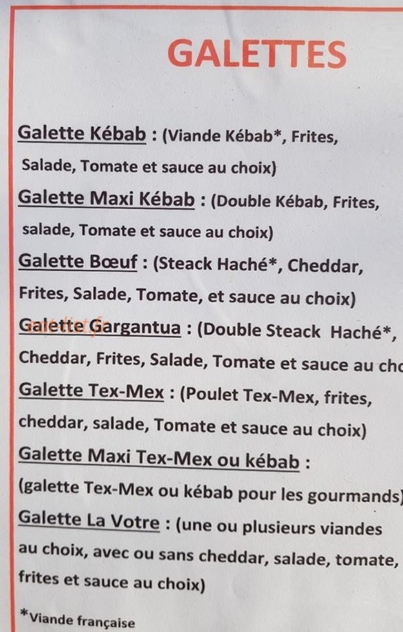 Le snack — carte page 1