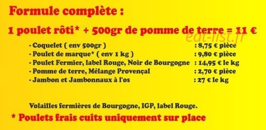 Carte et menu de Le sot-l'y-laisse rôtisserie à Fontaines les Dijon — La formule complète