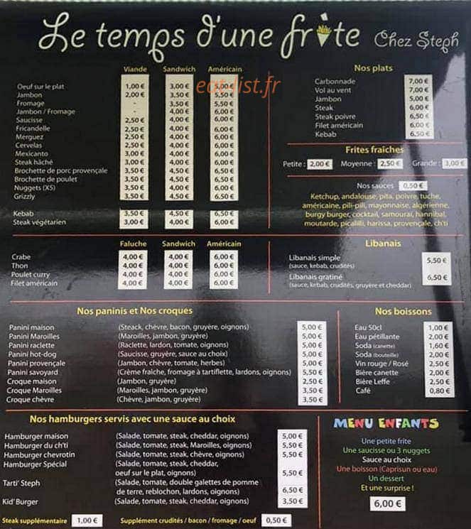 Le temps d'une frite chez steph — carte page 1