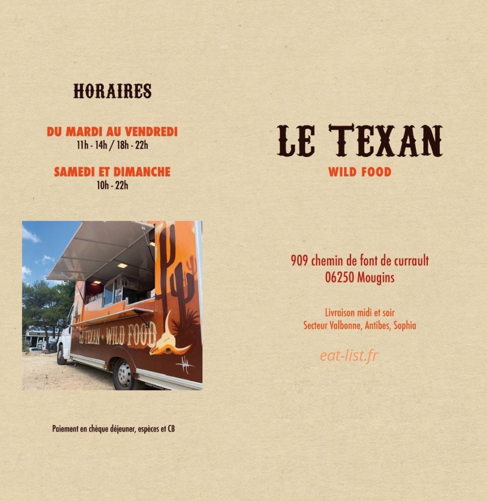 Le texan wild food — carte page 1