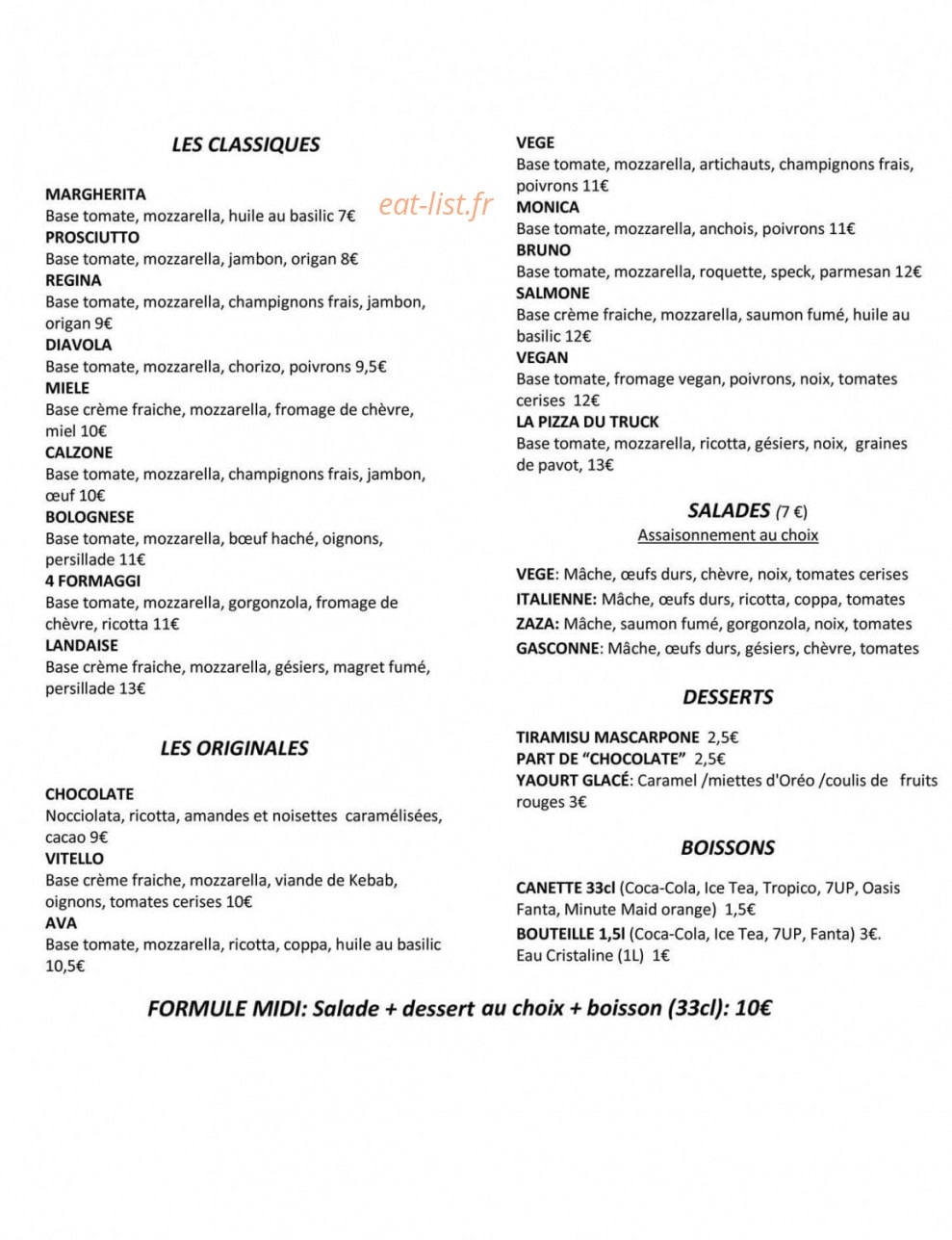 Le truck à pizza — carte page 1