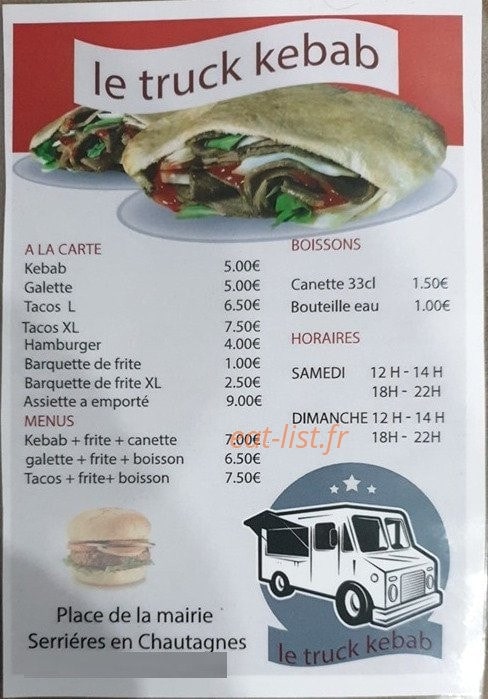 Le Truck Kebab — carte page 1