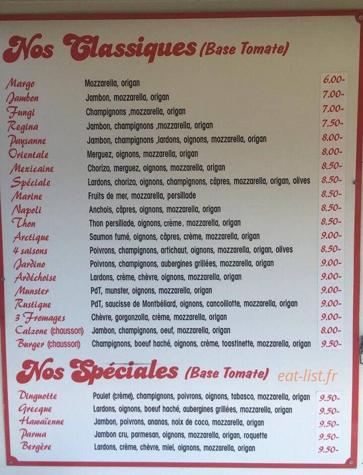 Le Van à Pizza — carte page 1