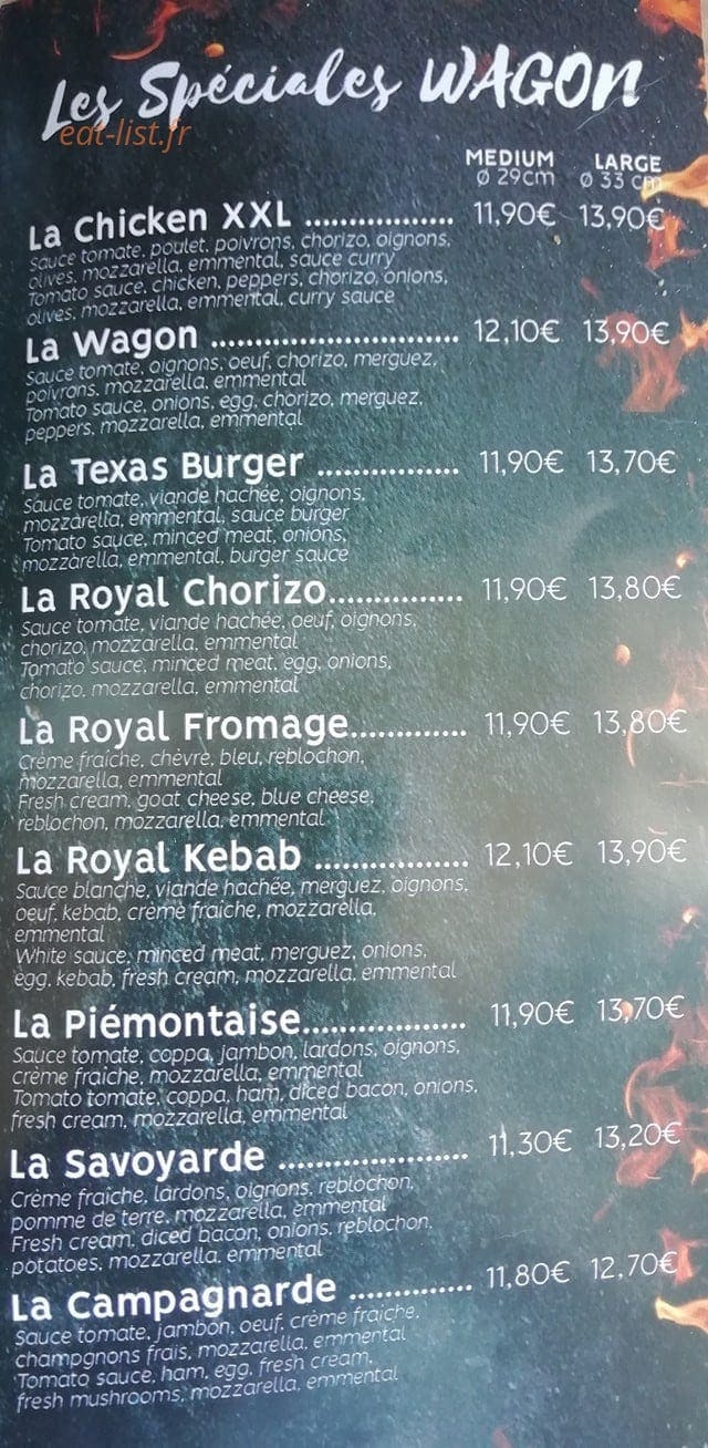 Le Wagon Pizza — carte page 1