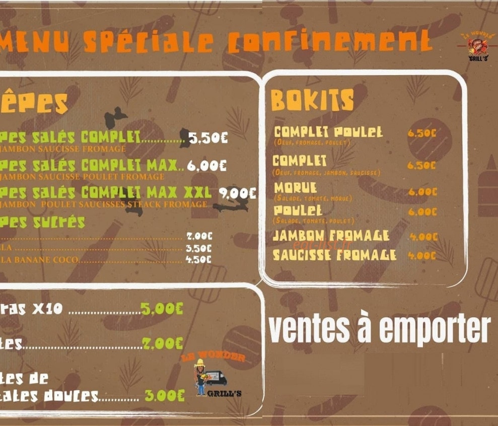 Le Wonder grill's — carte page 1