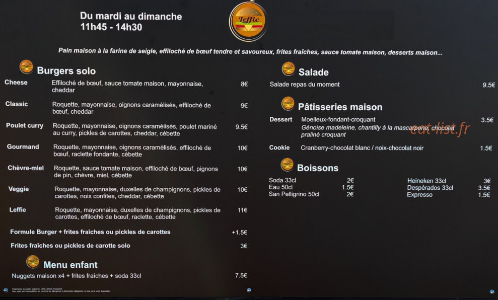 Leffie burger — carte page 1