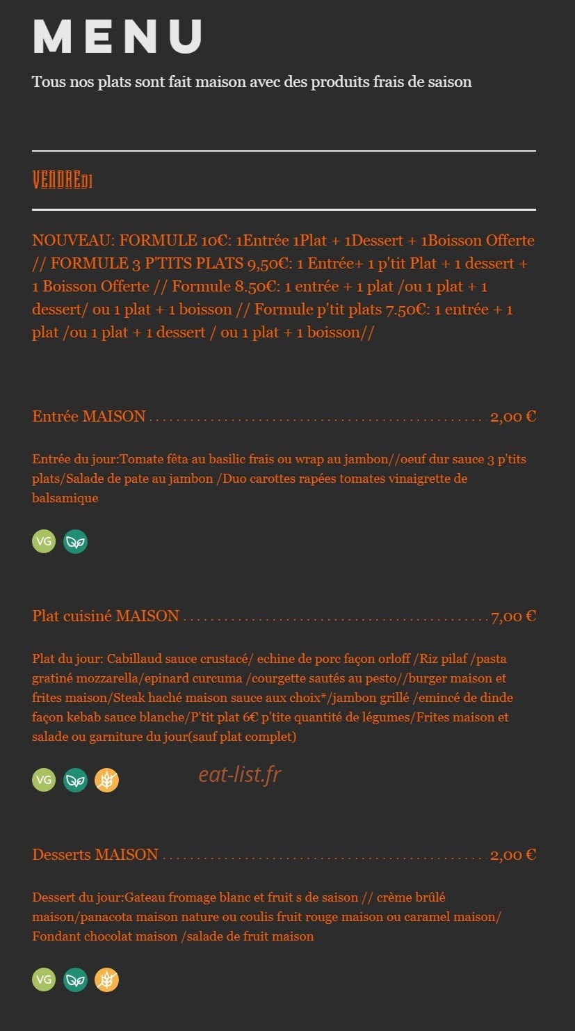 Les 3 p'tits plats — carte page 1