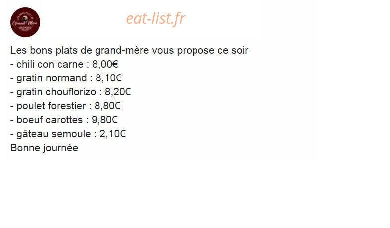 Les bons plats de grand-mère — carte page 1