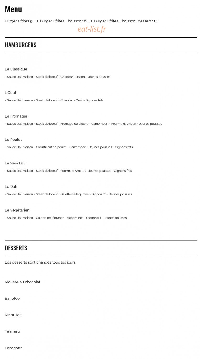Les Burgers de Dali — carte page 1