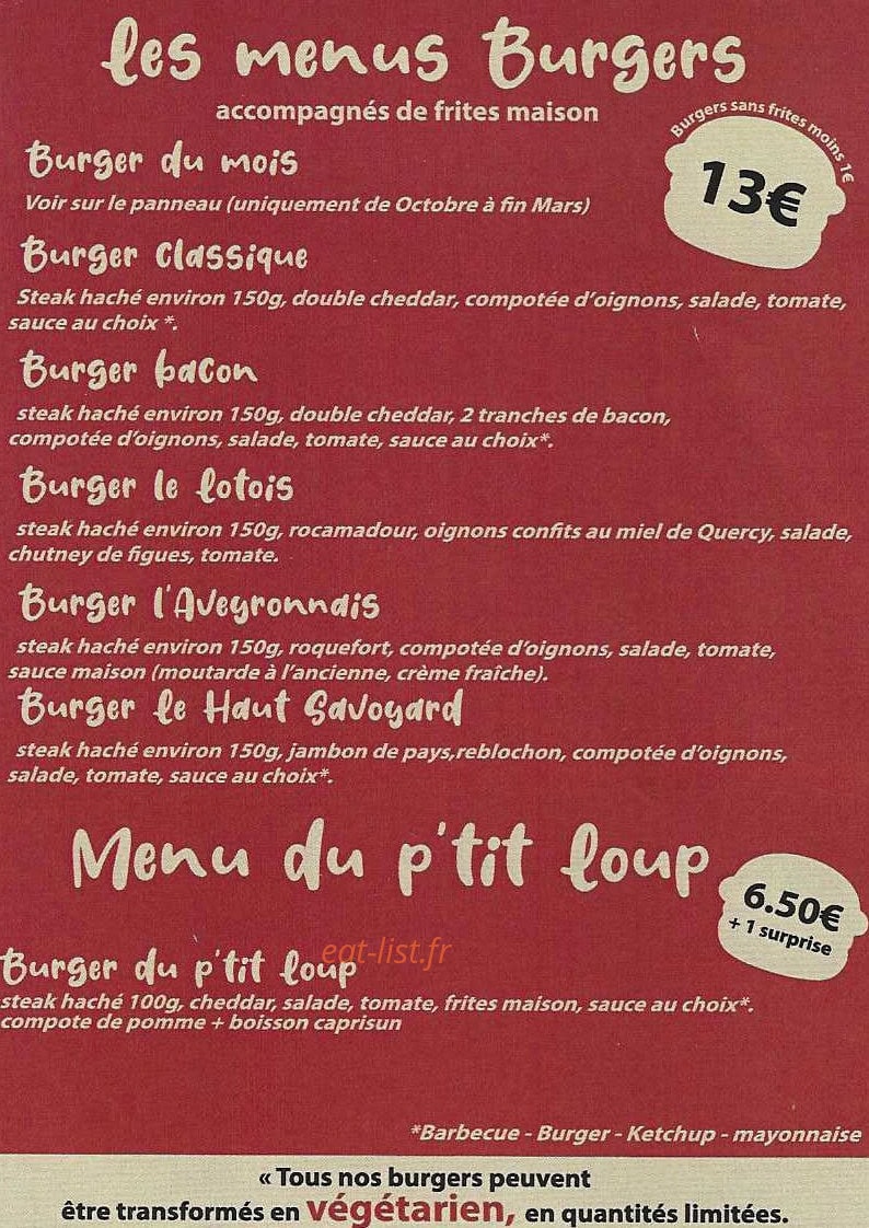 Les Burgers De Sam — carte page 1