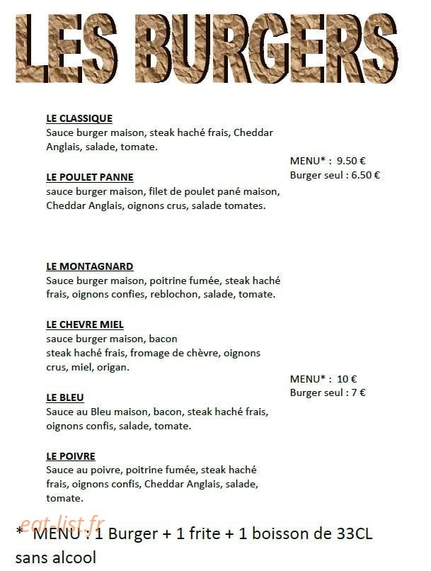 Les Burgers Du Lauragais — carte page 1