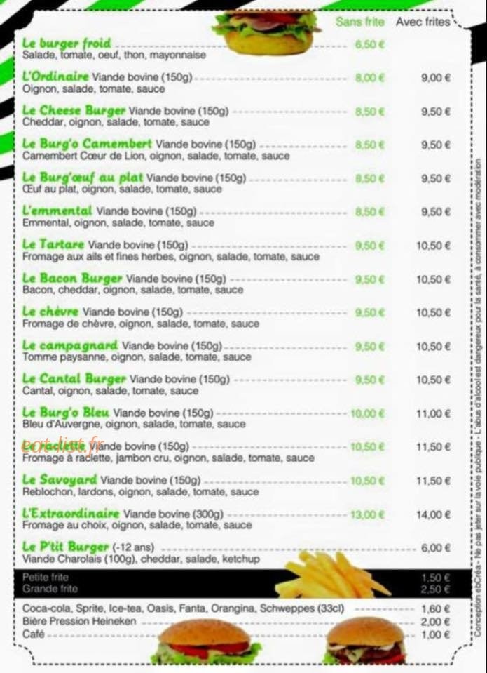 Les Charmes du Burger — carte page 2