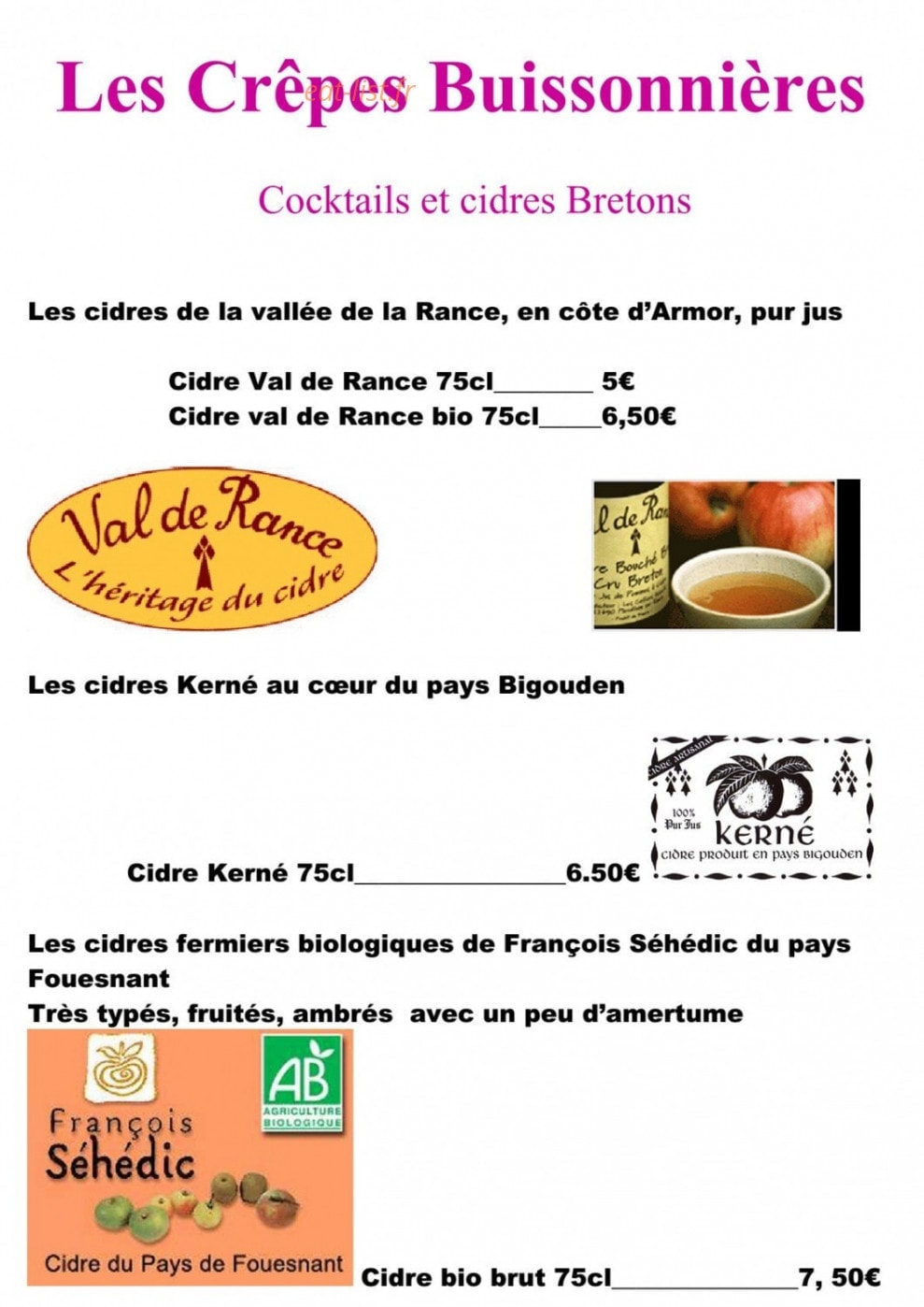 Les Crêpes Buissonnières — carte page 5