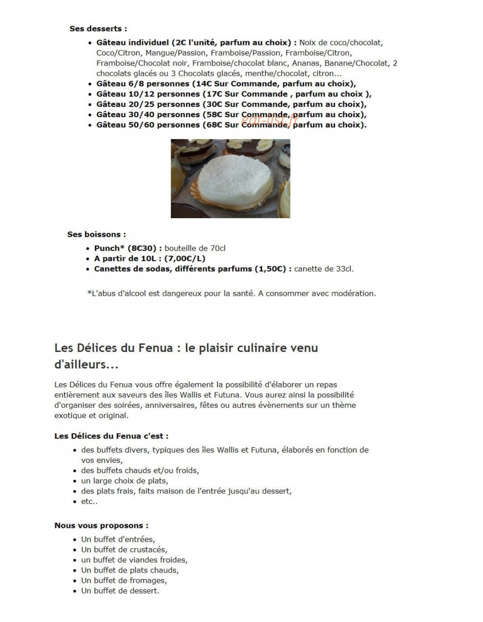 Les Délices de Fenua — carte page 2
