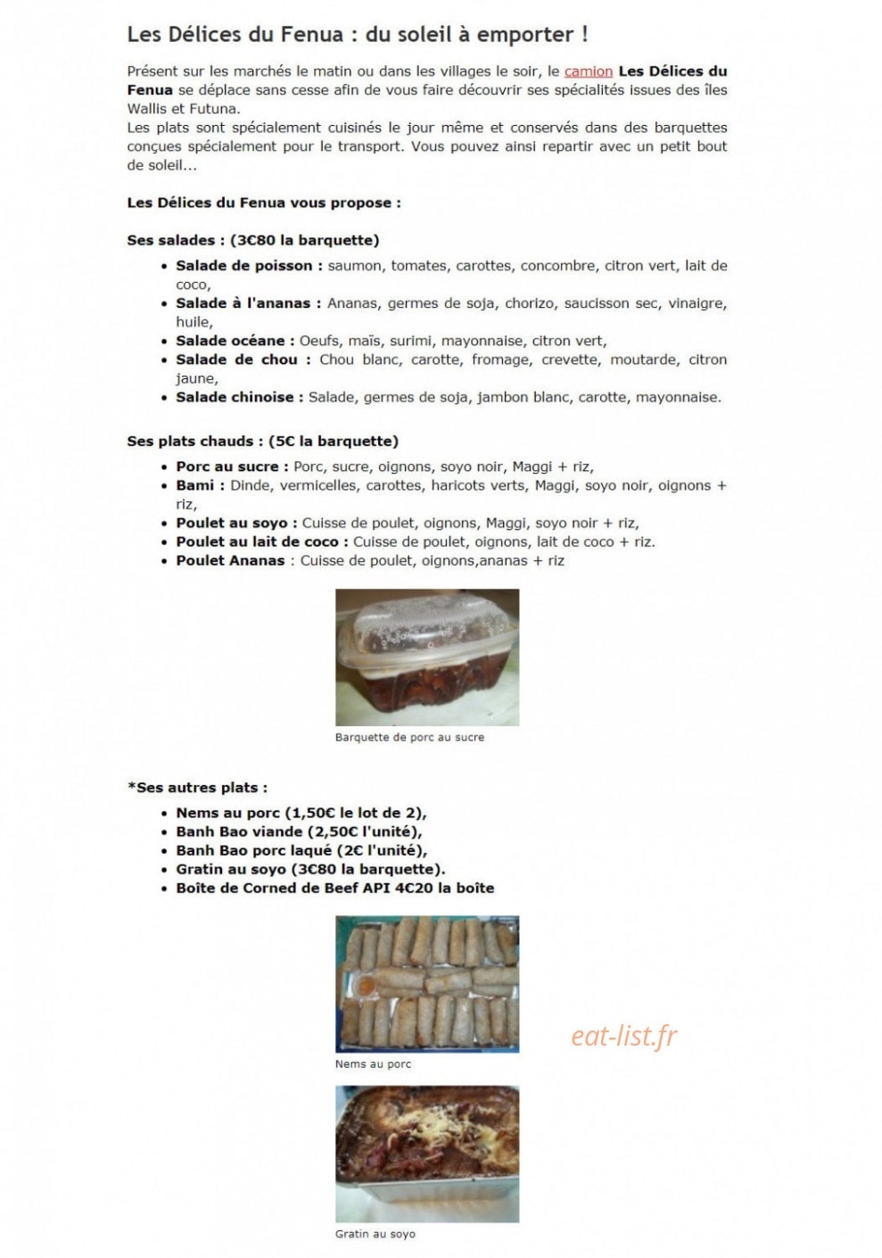Les Délices de Fenua — carte page 1
