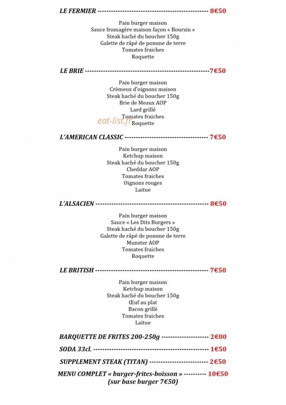 Les Dits Burgers — carte page 1