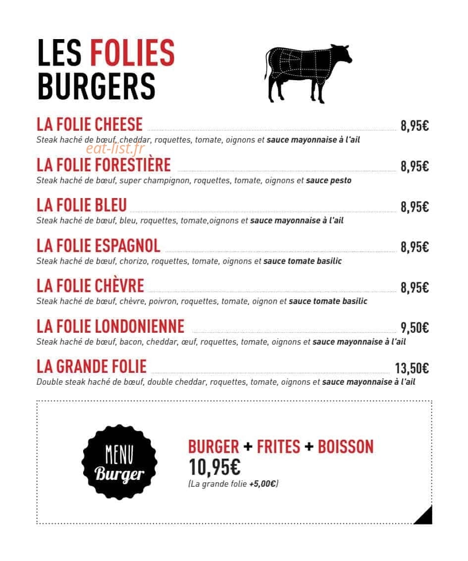 Les Folies Burger's — carte page 1