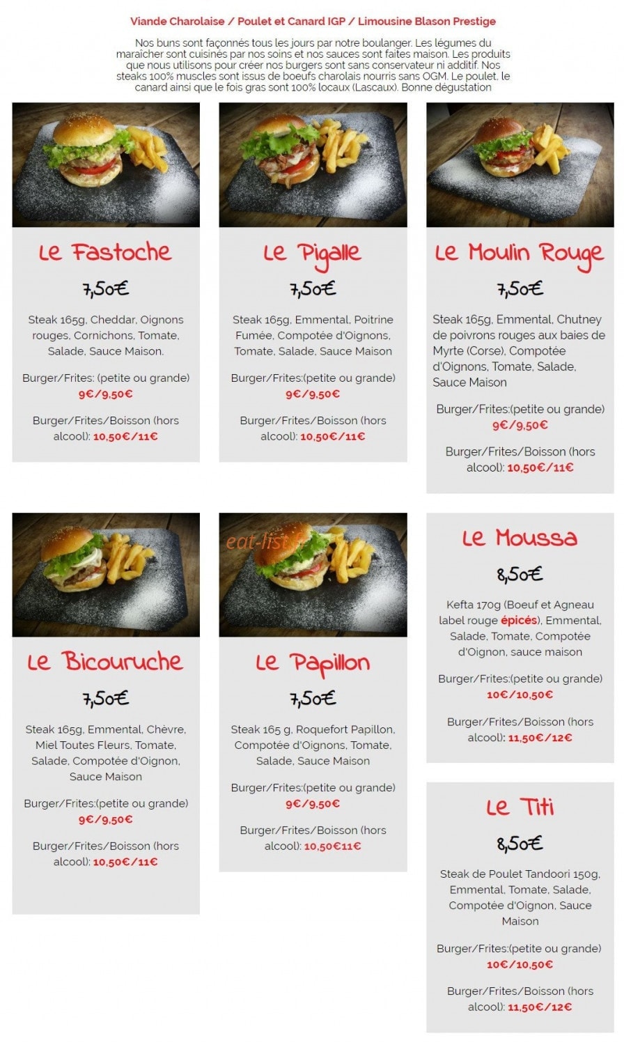 Les Folies Burgers — carte page 1
