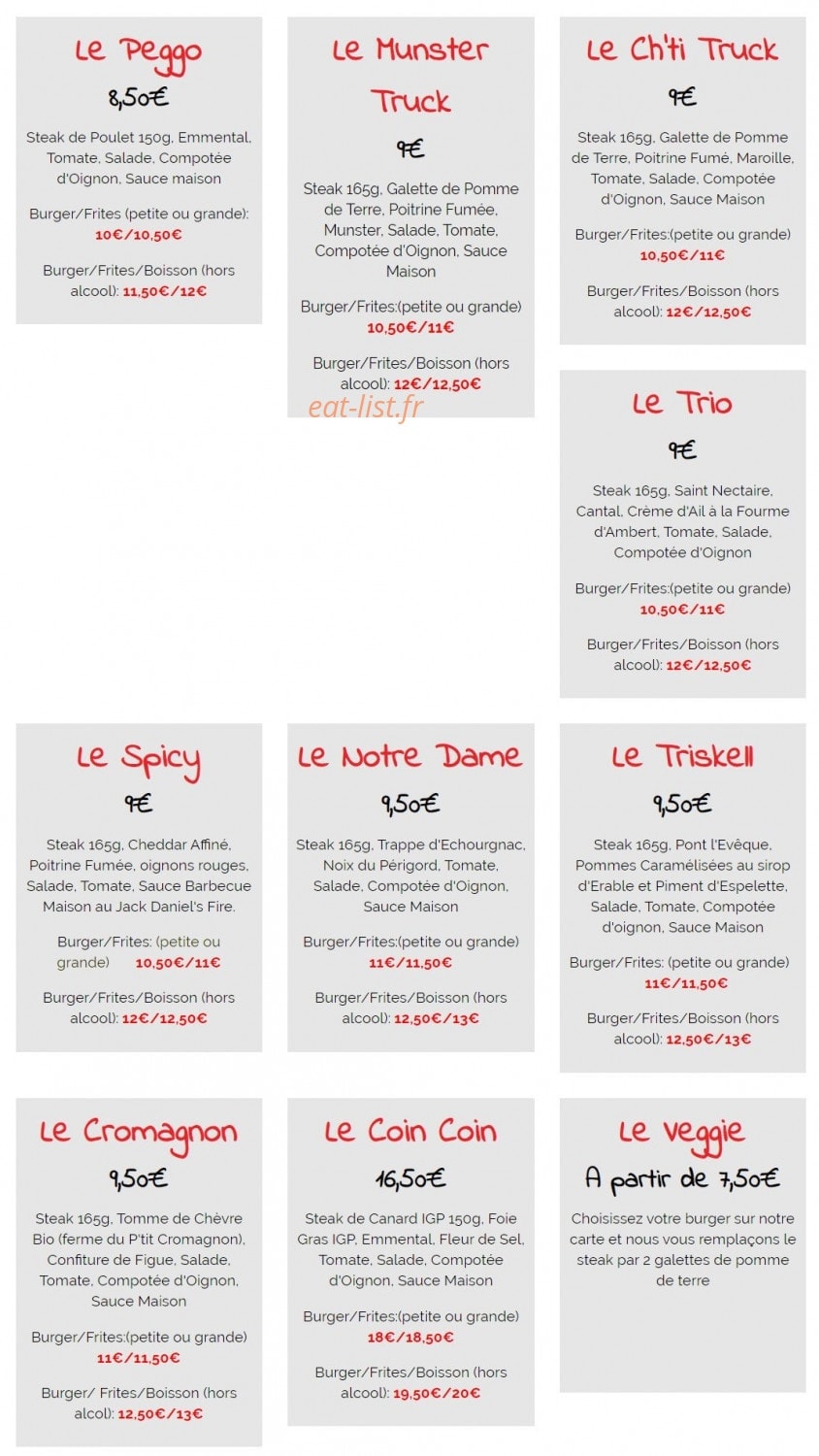 Les Folies Burgers — carte page 2